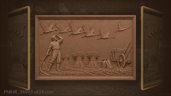 Cranes above golden harvest field 3d STL model
