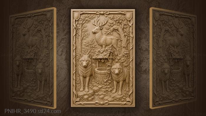 Wolves deer and forest well 3d STL model