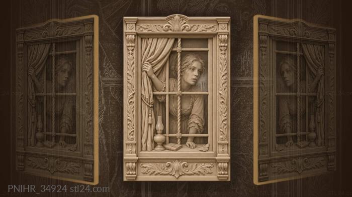 Woman at barred window longing 3d STL model