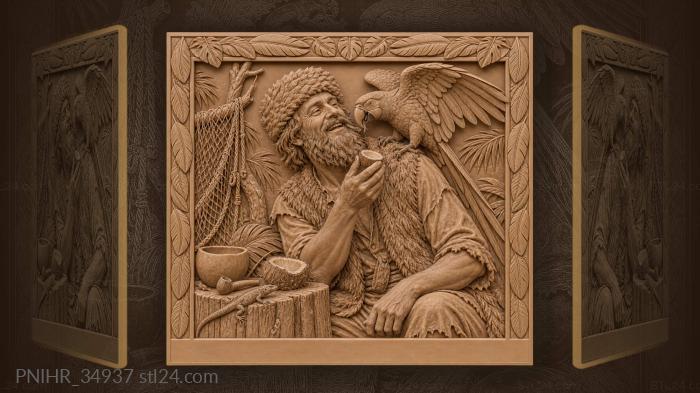 Islander with parrot and cracked nut 3d STL model