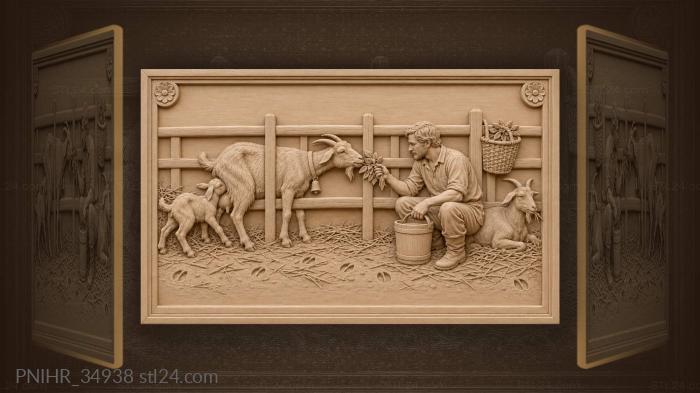 Goat reaching through rails for leaves 3d STL model