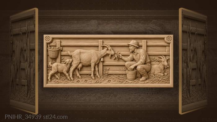 Man with milking pail beside belled goat 3d STL model