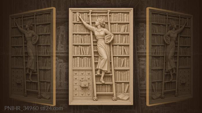 Librarian reaching for top shelf 3d STL model