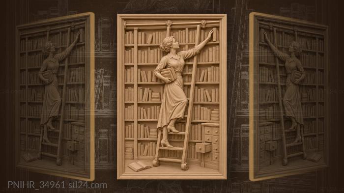 Librarian reaching for knowledge books 3d STL model