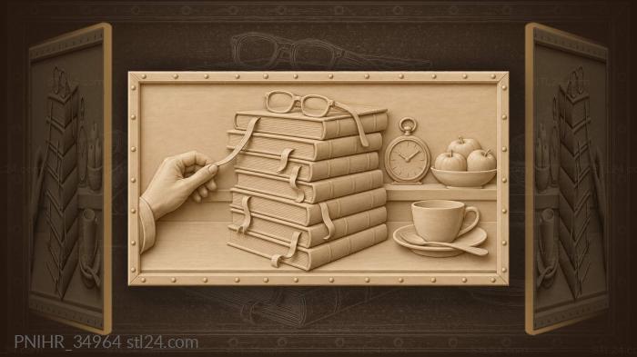 Stack of nine volumes with ribbons 3d STL model