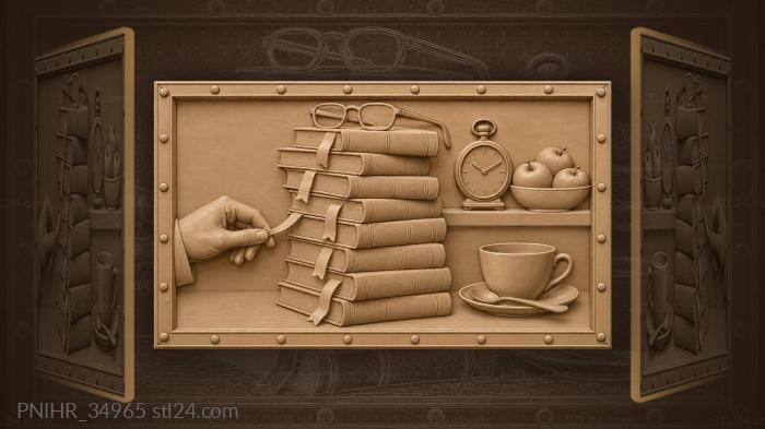 Books glasses tea time still life 3d STL model