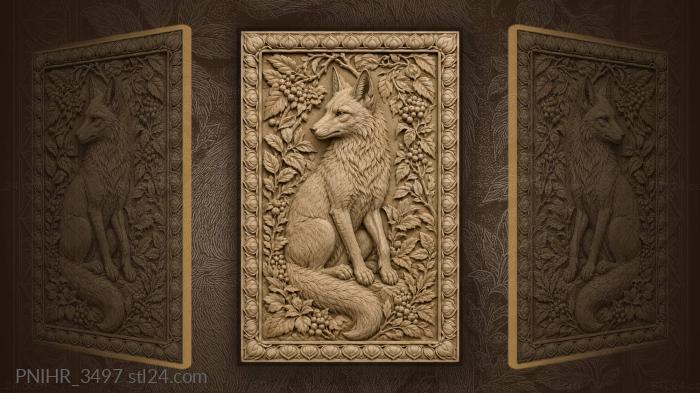 Fox ringed by foliage and lotus petals 3d STL model