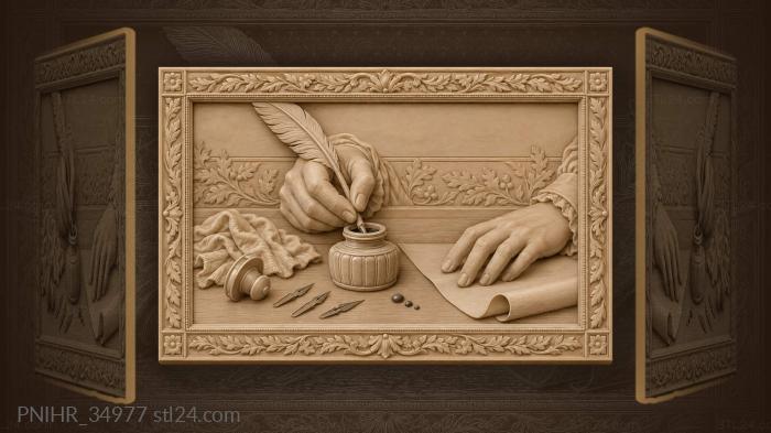 Writer steadies paper beside spilled ink 3d STL model