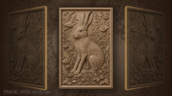 Hare among wildflowers and tall grasses 3d STL model
