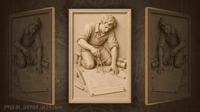 Draftsman swings a compass across new plans 3d STL model
