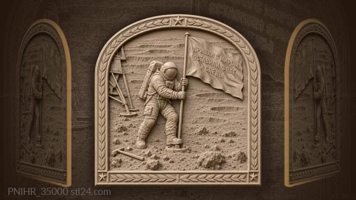 Astronaut plants a flag beside the lander 3d STL model