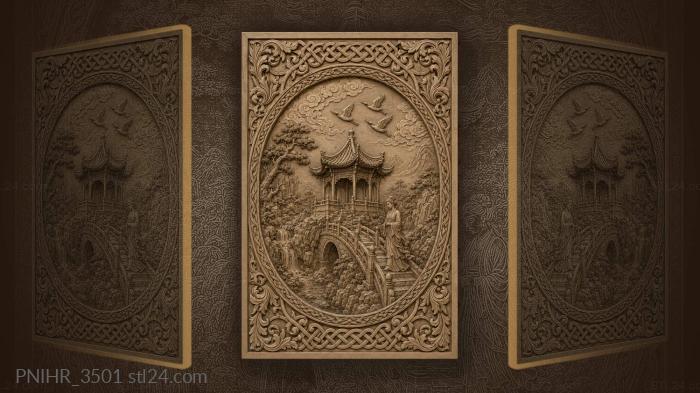 Chinese pavilion birds swirling clouds 3d STL model
