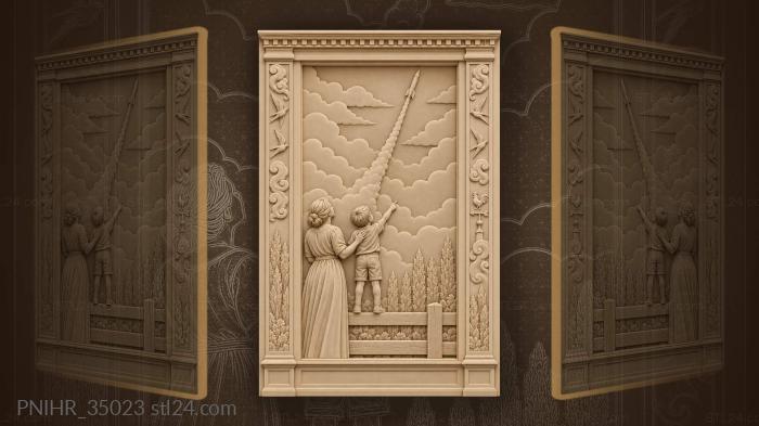 Boy watches rocket soar through clouds 3d STL model