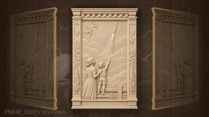 Boy and rocket among the clouds 3d STL model