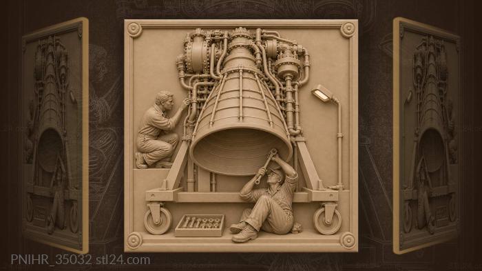 Mechanic tightens rocket engine flange 3d STL model