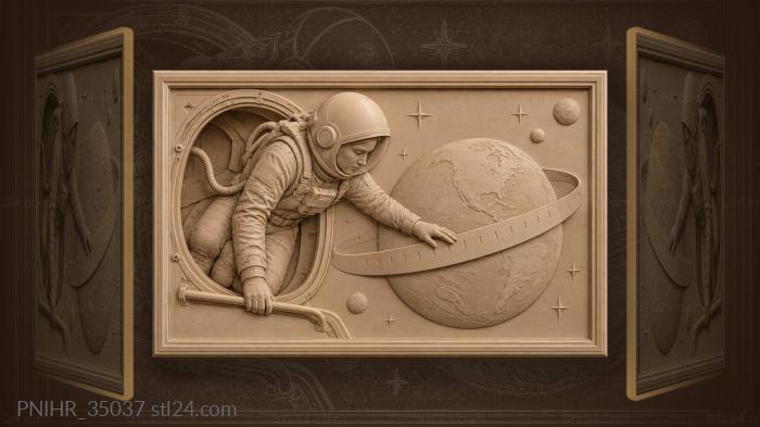 Cosmonaut reaches for earth orbital ribbon 3d STL model