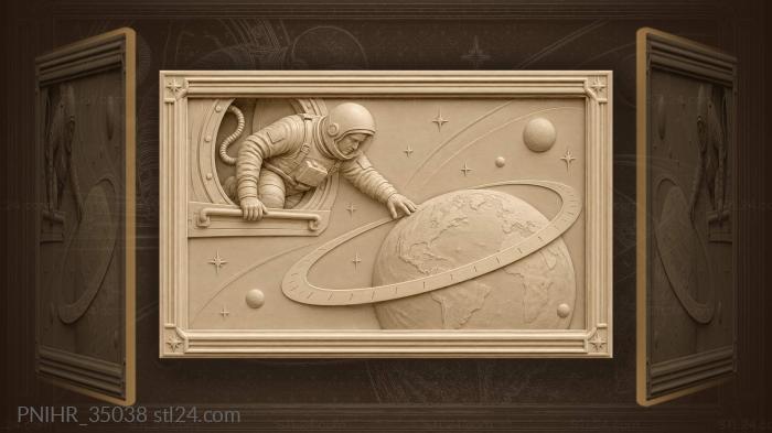 Orbital ribbon winds past reaching cosmonaut 3d STL model