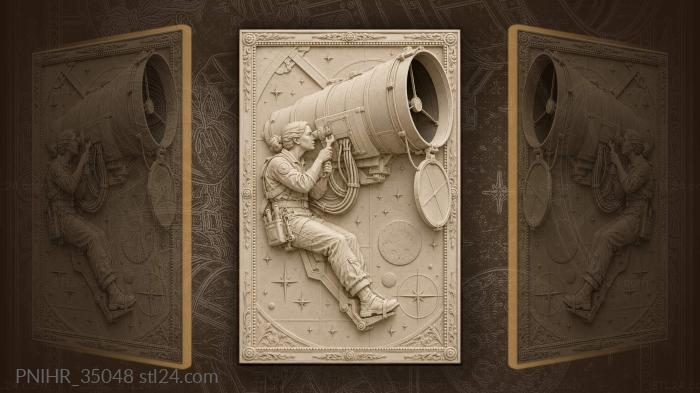Astronaut turns wrench on telescope hatch 3d STL model
