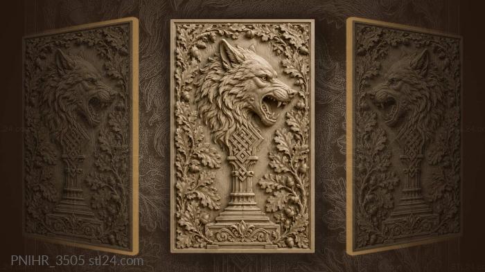 Walking stick topped with wolf head 3d STL model