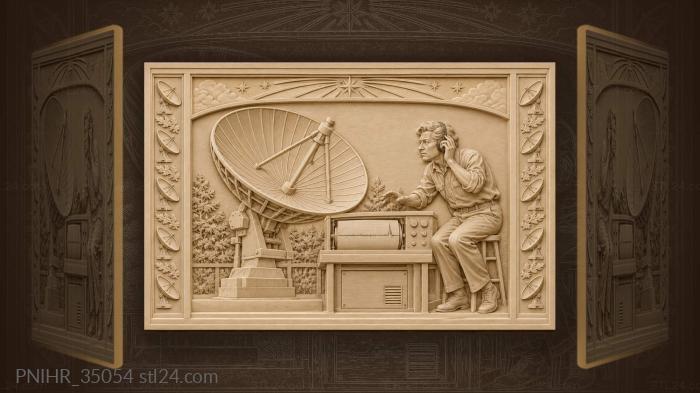 Listening technician and satellite dish 3d STL model