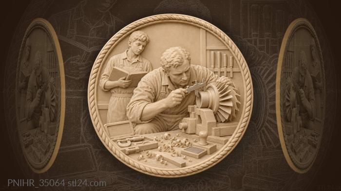 Technician gauging a turbine collar with calipers 3d STL model