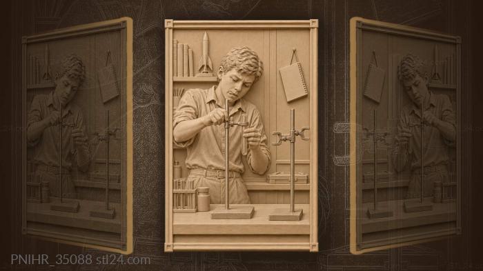 Young scientist with laboratory equipment 3d STL model