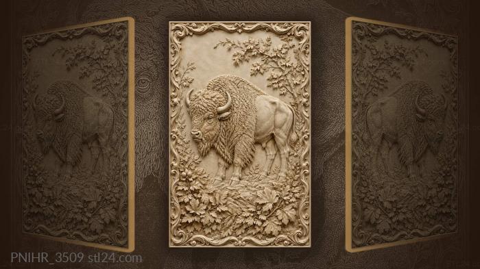 Majestic bison among leafy branches 3d STL model