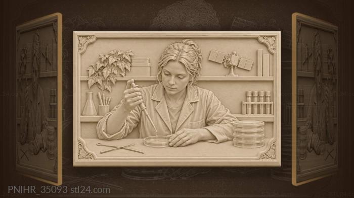 Scientist with pipette and petri dish 3d STL model