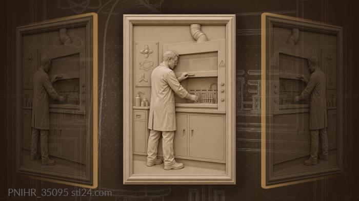 Technician lowers sash beneath warning 3d STL model