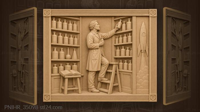 Apothecary with bottle and rocket · Robert Goddard 3d STL model
