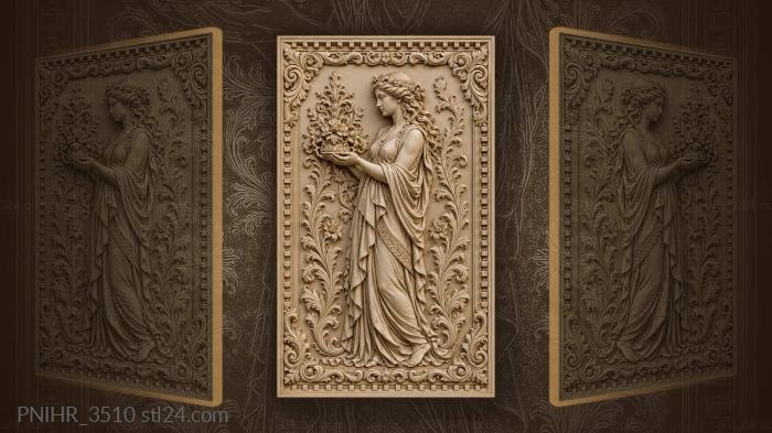 Woman in flowing robes holding blossoms 3d STL model