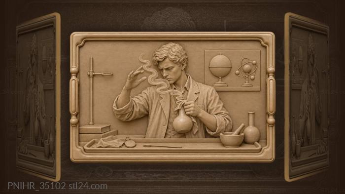 Vapor swirls around scientist raised flask · Albert Einstein 3d STL model