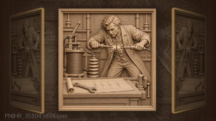 Sparks erupt between electrodes in daring hands · Nikola Tesla 3d STL model