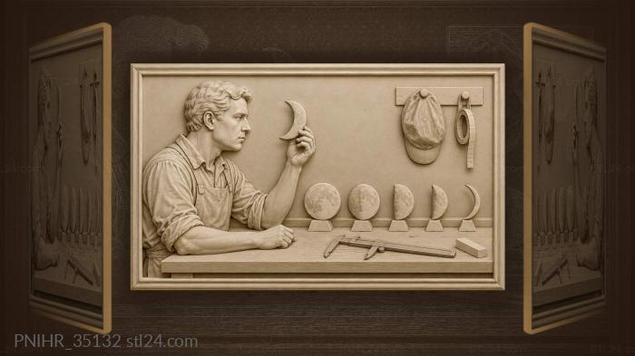 Plaster moons laid out along a workbench 3d STL model