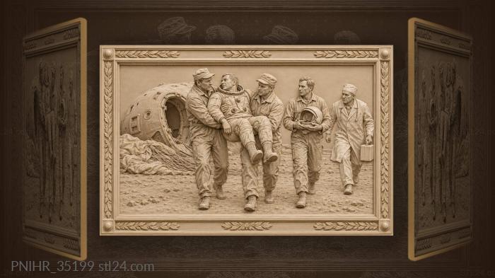 Rescuers carry cosmonaut away from capsule 3d STL model