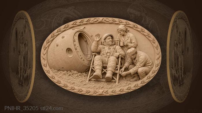 Cosmonaut greets medics beside landed capsule 3d STL model