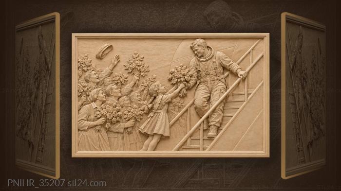 Cosmonauts return schoolgirl with flowers 3d STL model