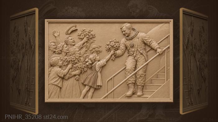 Homecoming hero flowers joyful crowd 3d STL model