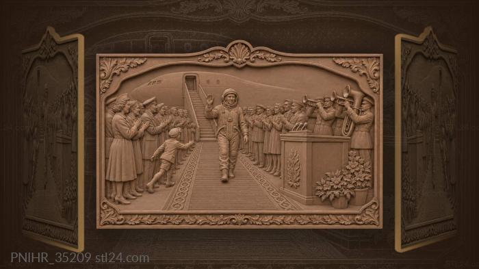 Cosmonaut walks carpet toward brass band 3d STL model