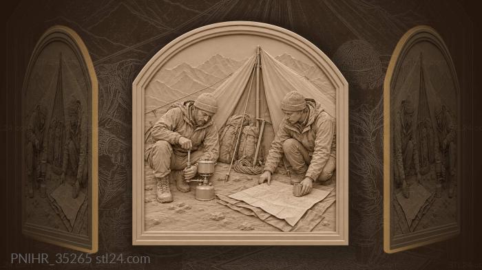 Climbers plan their route beside steaming kettle 3d STL model
