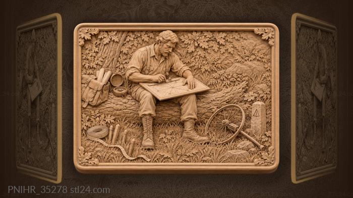 Surveyor plots traverse lines beside compass 3d STL model