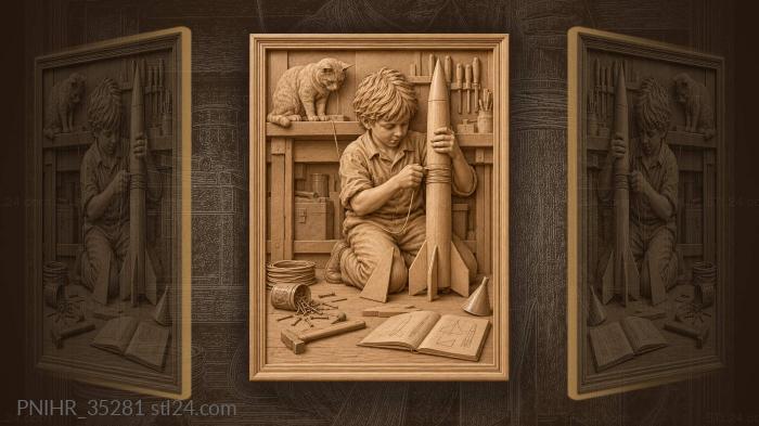 Boy and his homemade rocket 3d STL model