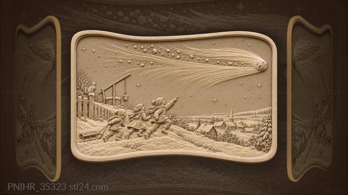 Children chasing comet across hill 3d STL model