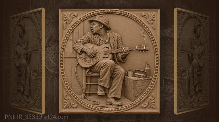 Bluesman with a slide and a smoking cigarette 3d STL model