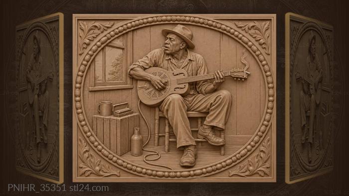Bluesman with guitar and smoke 3d STL model