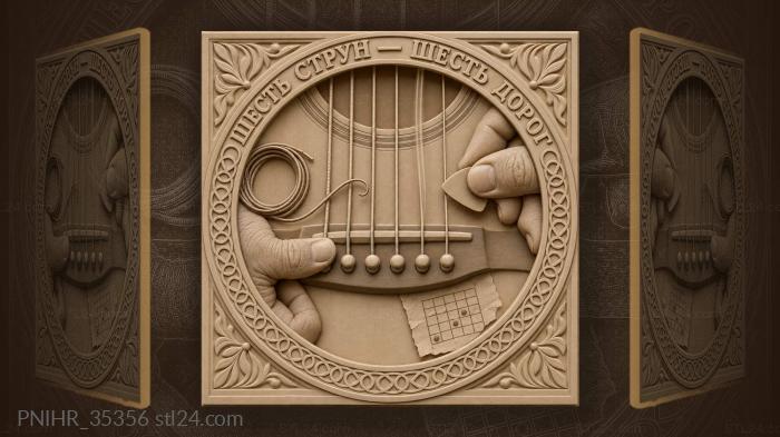 Guitar strings pick bridge pins music 3d STL model