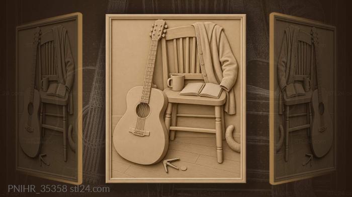 Guitar, chair, cozy moment captured 3d STL model
