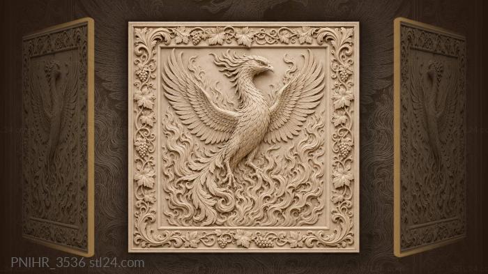 Phoenix standing up from billowing flames 3d STL model