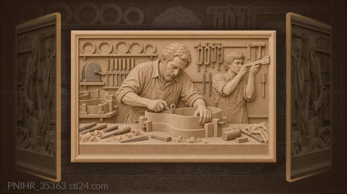 Luthier planes binding while apprentice measures 3d STL model