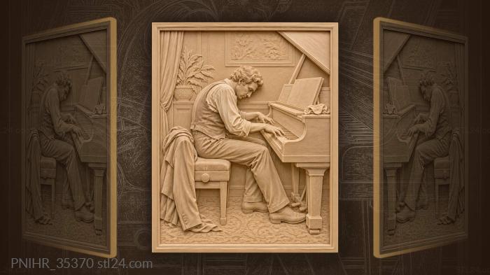 Absorbed pianist reaches across the keys 3d STL model